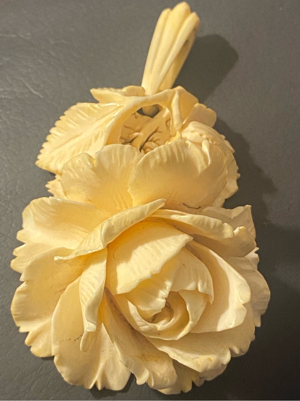 Vintage /Antique Estate Carved Erbach (?) Rose Flower Pendant Nature Organic